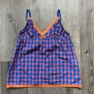 Victoria's Secret Plaid Cami Tank Bra Top Orange Blue Pink Lace Open Back Large